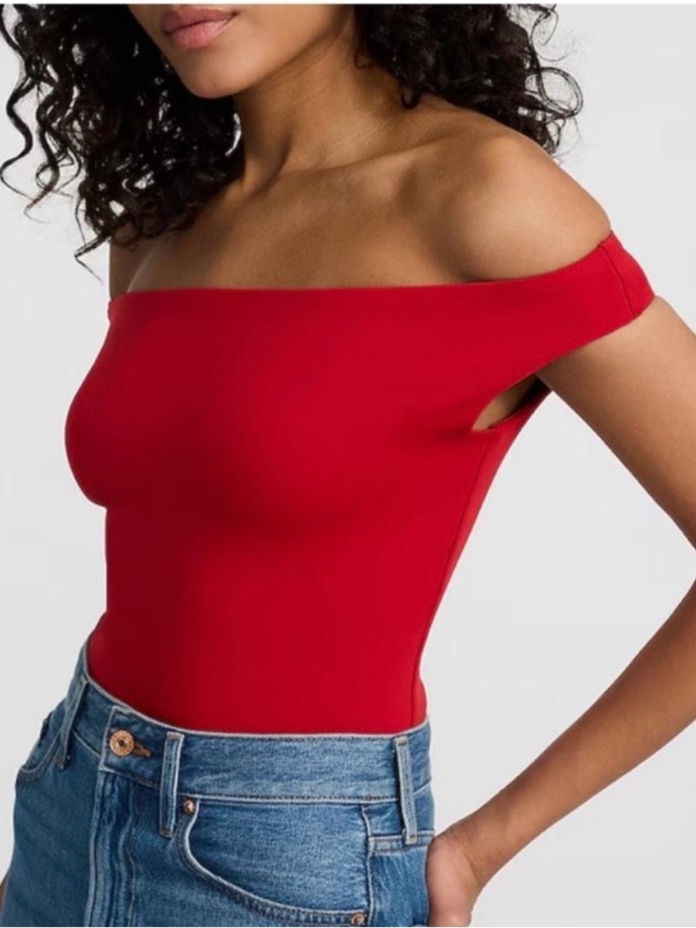 New Express Body Contour High Compression Off Shoulder Bodysuit Lipstick Red XL